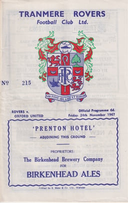 Tranmere Rovers v Oxford United Match Programme 1967-11-24